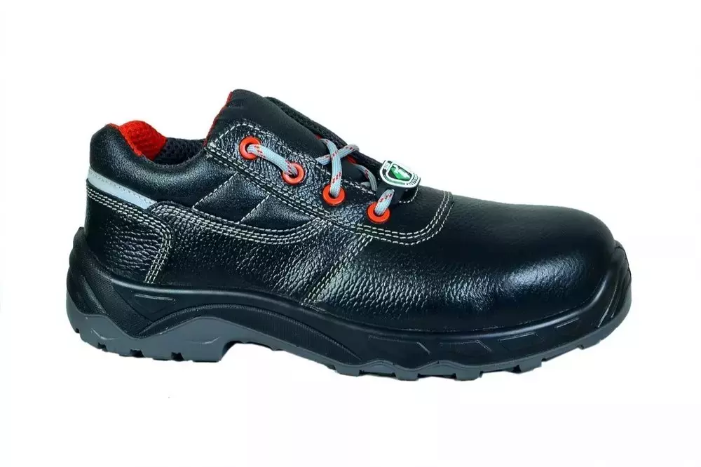 Zain Steel Toe Safety Shoes Leather Low Ankle Double Density PU Sole Size UK 8 Black, Pitbull D/D