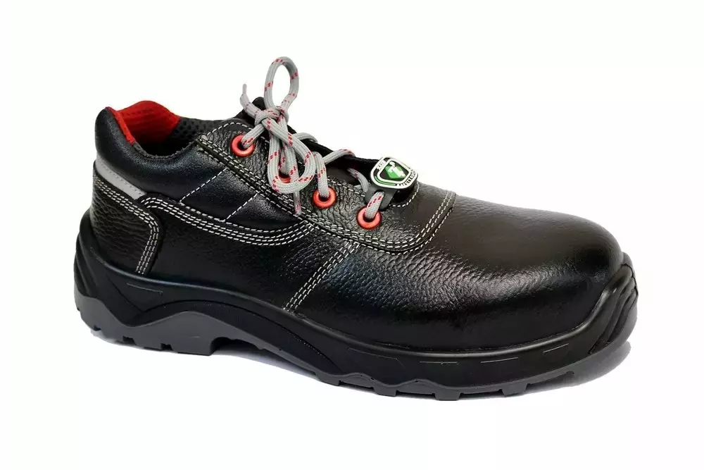 Zain Steel Toe Safety Shoes Leather Low Ankle Double Density PU Sole Size UK 8 Black, Pitbull D/D