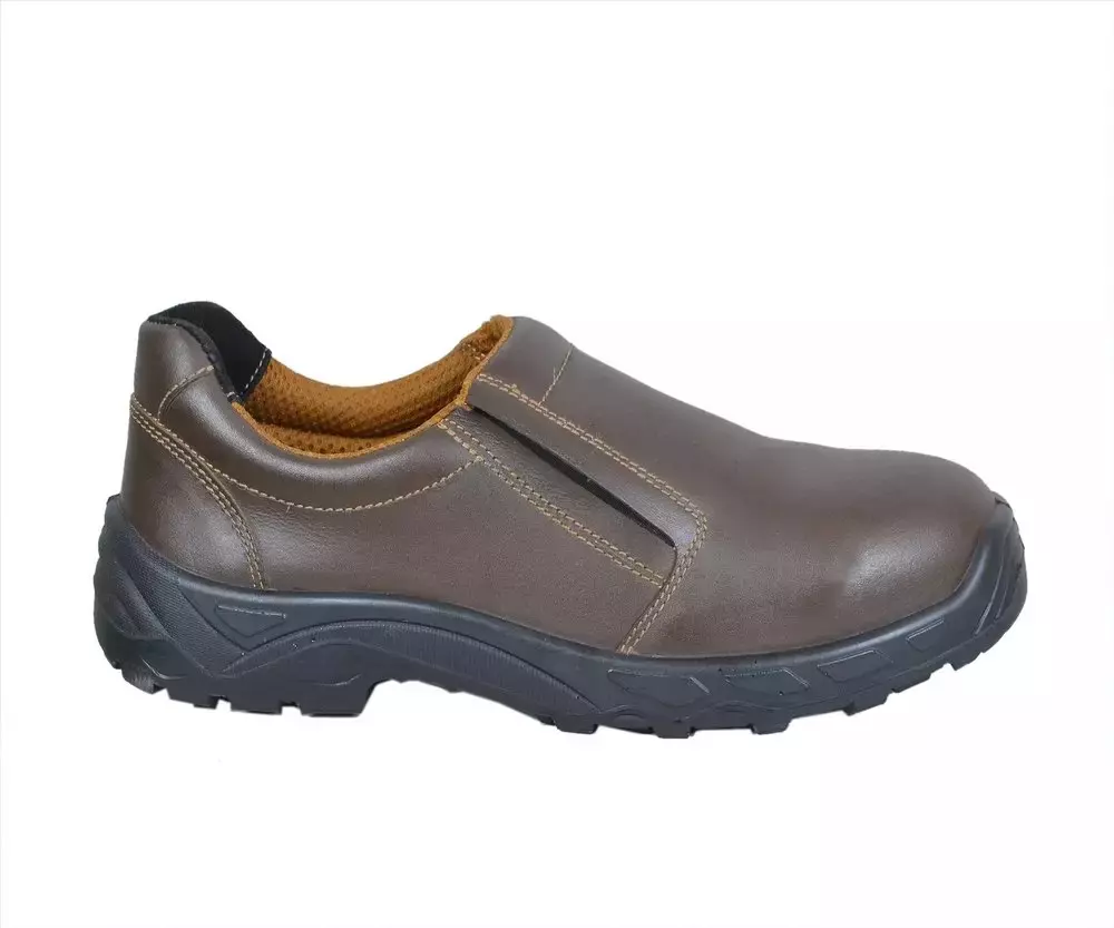 Zain Steel Toe Safety Shoes Leather Low Ankle Single Density PU Sole Size UK 6 Brown, Boston