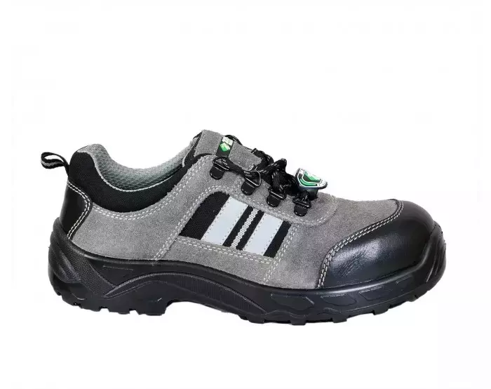 Zain Steel Toe Safety Shoes Leather Low Ankle Single Density PU Sole Size UK 11 Grey, Blade