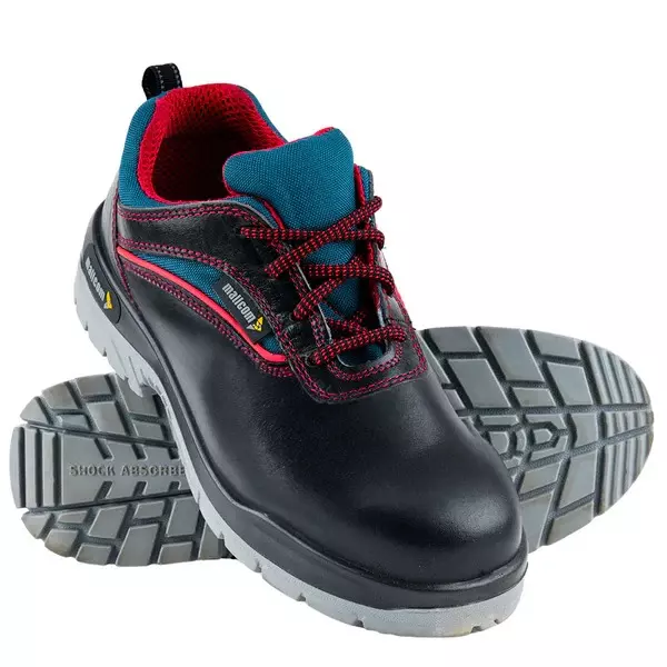 Mallcom Steel Toe Safety Shoes Low Ankle Double Density PU Sole Black Wood Print Leather Size UK 5, Devon