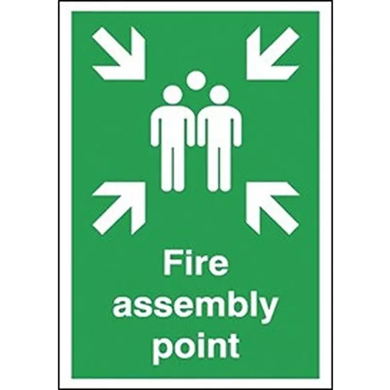 RS PRO Fire Safety Sign Fire Assembly Point 420 mm x 594 mm Polyester Self Adhesive White Text English, 146415