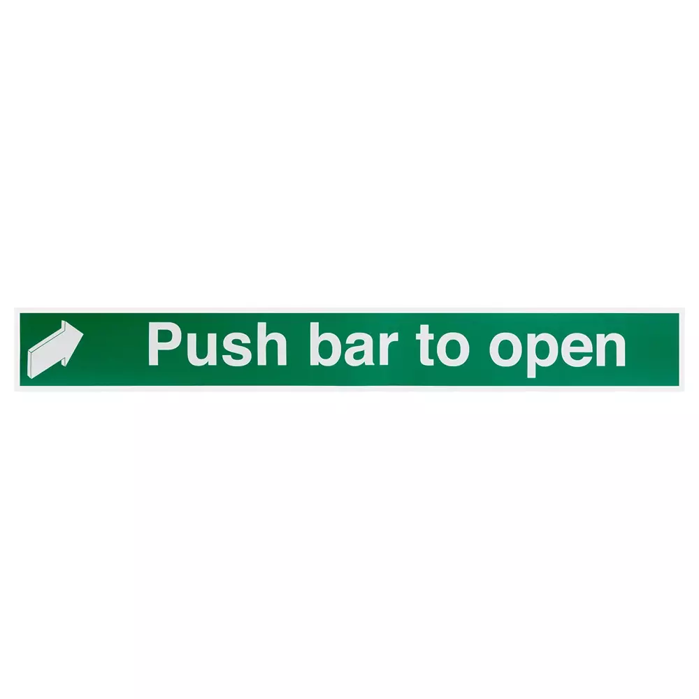 RS PRO Sign Push Bar To Open 75x75 mm Polyester White Text White Legend English Safety Sign, 146423