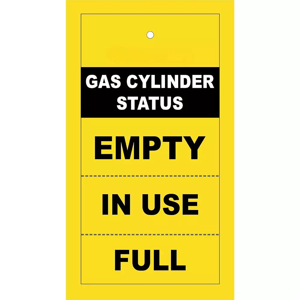 TELLY TAGS Gas Cylinder Status Safety Tag Empty, in Use & Full Hanging Type Perforated Card Yellow (Pack of 25)