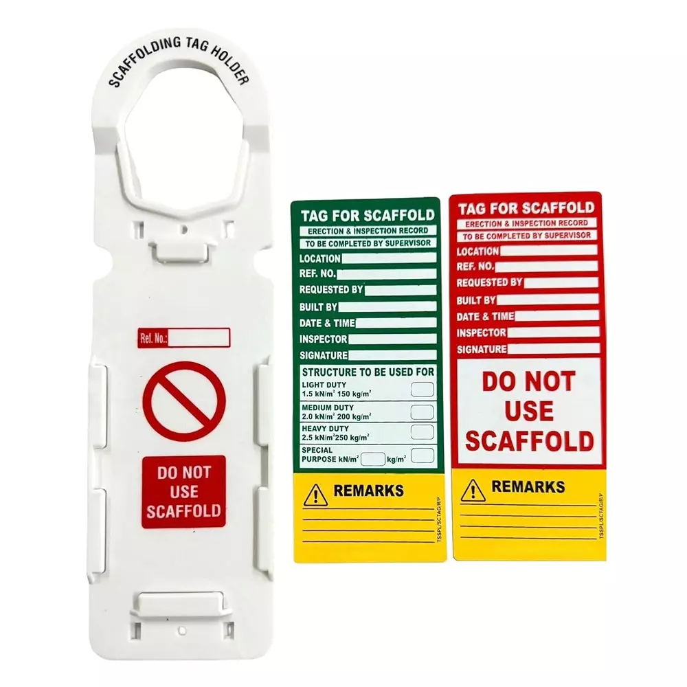 TELLY TAGS Scaffold Inspection Tag Kit with Holder Green Safe, Yellow Warning & Red Do Not Use Tags