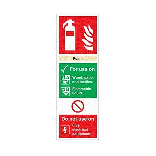 RS PRO Fire Safety Sign Foam Extinguisher For Use On 100 mm x 300 mm Polyester White Text English, 146398