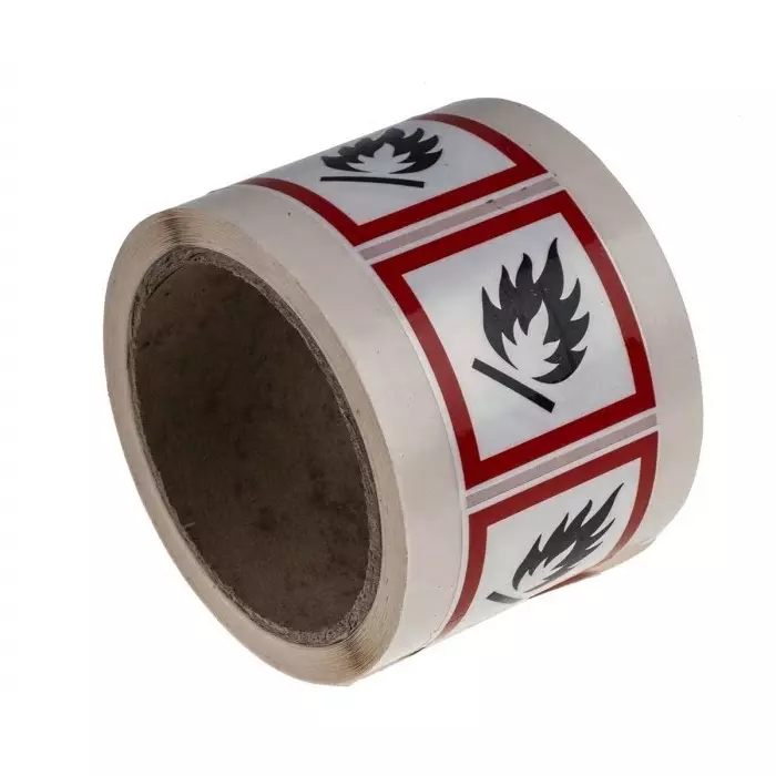 RS PRO Black/Red Safety Labels 50 mm x 50 mm Model No 7632156 (1 Roll of 250)