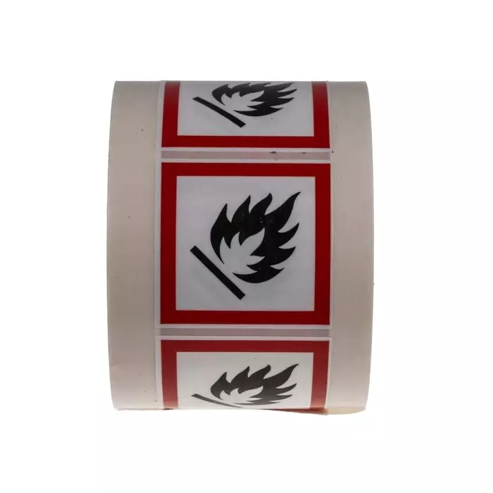 RS PRO Black/Red Safety Labels 50 mm x 50 mm Model No 7632156 (1 Roll of 250)