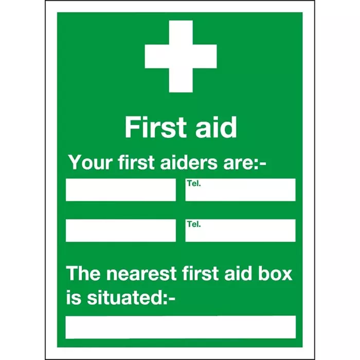 RS PRO PVC Green/White First Aid Sign, H600 mm W450mm Model No 2198733