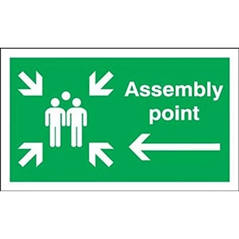 RS PRO Sign Assembly Point 300x300 mm Polyester White Text Black Legend English Safety Sign, 146401
