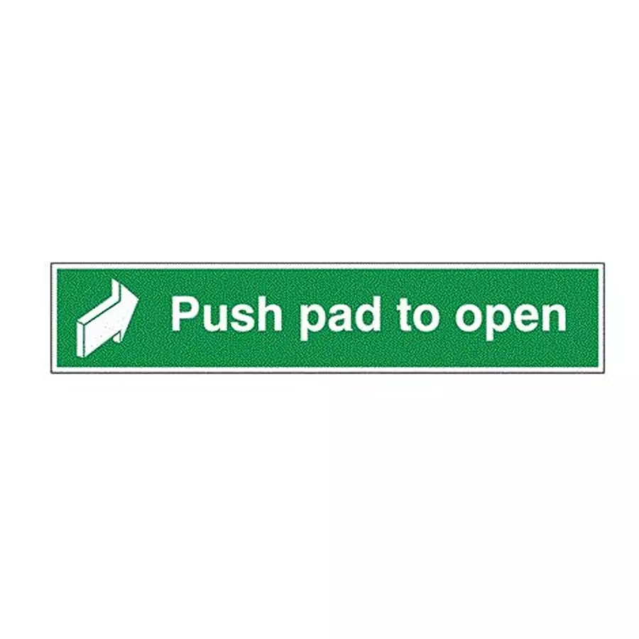 RS PRO Sign Push Pad To Open 250x50 mm Polyester White/Green Text White Legend English Safety Sign, 146414