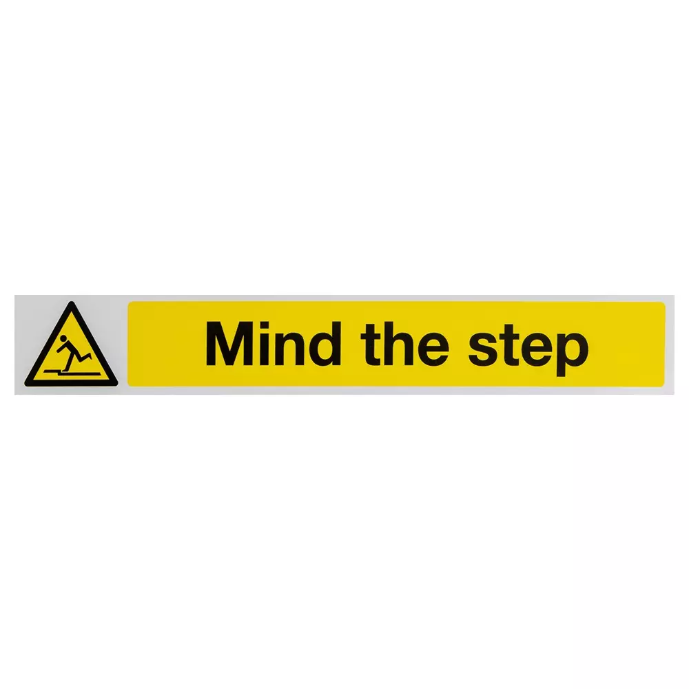 RS PRO Sign Mind the Step 400x60 mm Polyester Black Text Black Legend English Safety Sign, 146417