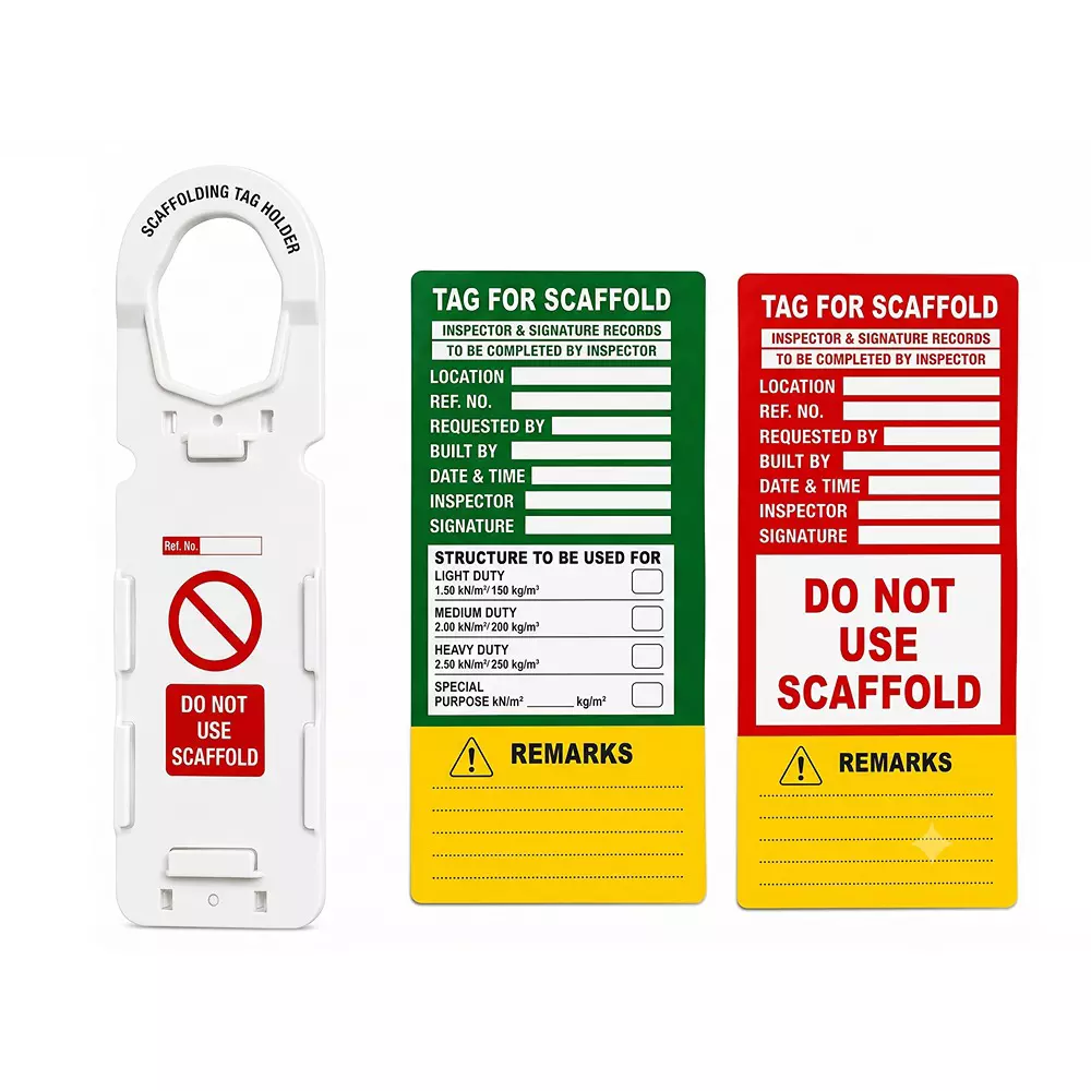 TELLY TAGS Scaffold Inspection Tag Kit with Holder Green Safe, Yellow Warning & Red Do Not Use Inserts (Pack of 10 Set)