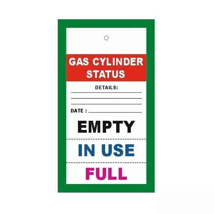 TELLY TAGS Gas Cylinder Status Safety Tag Empty, in Use & Full with Details Hanging Type Green (Pack of 25)