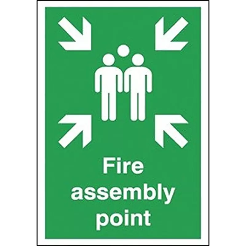 RS PRO Fire Safety Sign Fire Assembly Point 210 mm x 297 mm Polyester Self Adhesive White Text English, 146445
