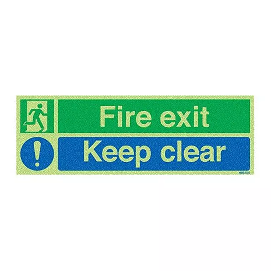 RS PRO Exit Sign Fire Exit Keep Clear 450x150 mm Polyester White Text White Legend English Sign, 146381