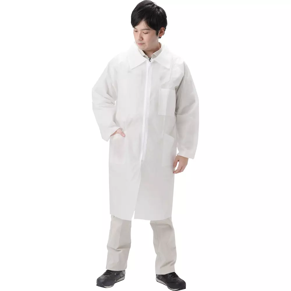 MonotaRO Disposable Nonwoven White Coat White Free Size, 19664359 (Pack of 10 Pcs)