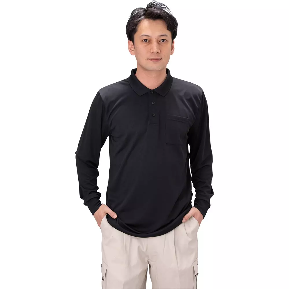 MonotaRO Quick-Dry Long Sleeve Polo Shirts Black LL Size, MP2000