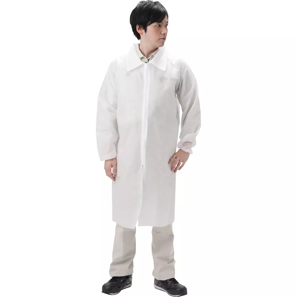 MonotaRO Disposable Nonwoven White Coat White Free Size, 19664368 (Pack of 10 Pcs)