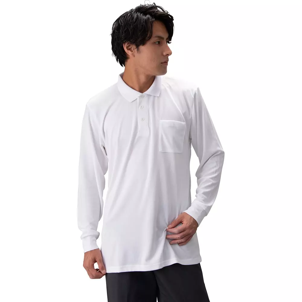 MonotaRO Quick-Dry Long Sleeve Polo Shirts White M Size, MP2000
