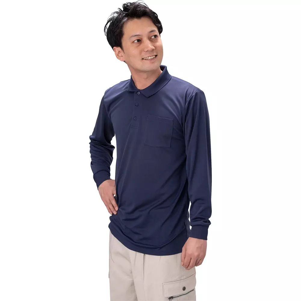 MonotaRO Quick-Dry Long Sleeve Polo Shirts Navy L Size, MP2000