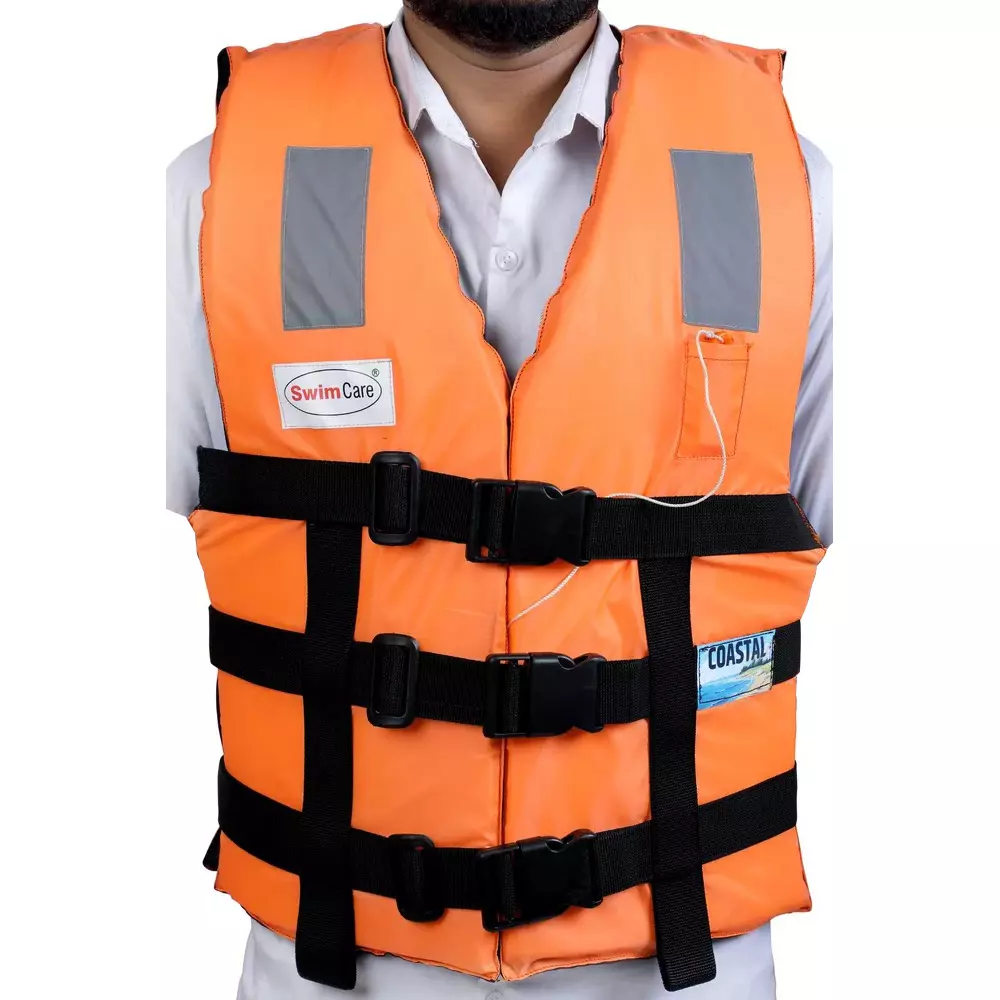 swimcare-safety-life-jacket-iii-pfd-free-size-orange-reflective-nylon-upto-100-kg-load-capacity-for-lakes-river-safety-coastal
