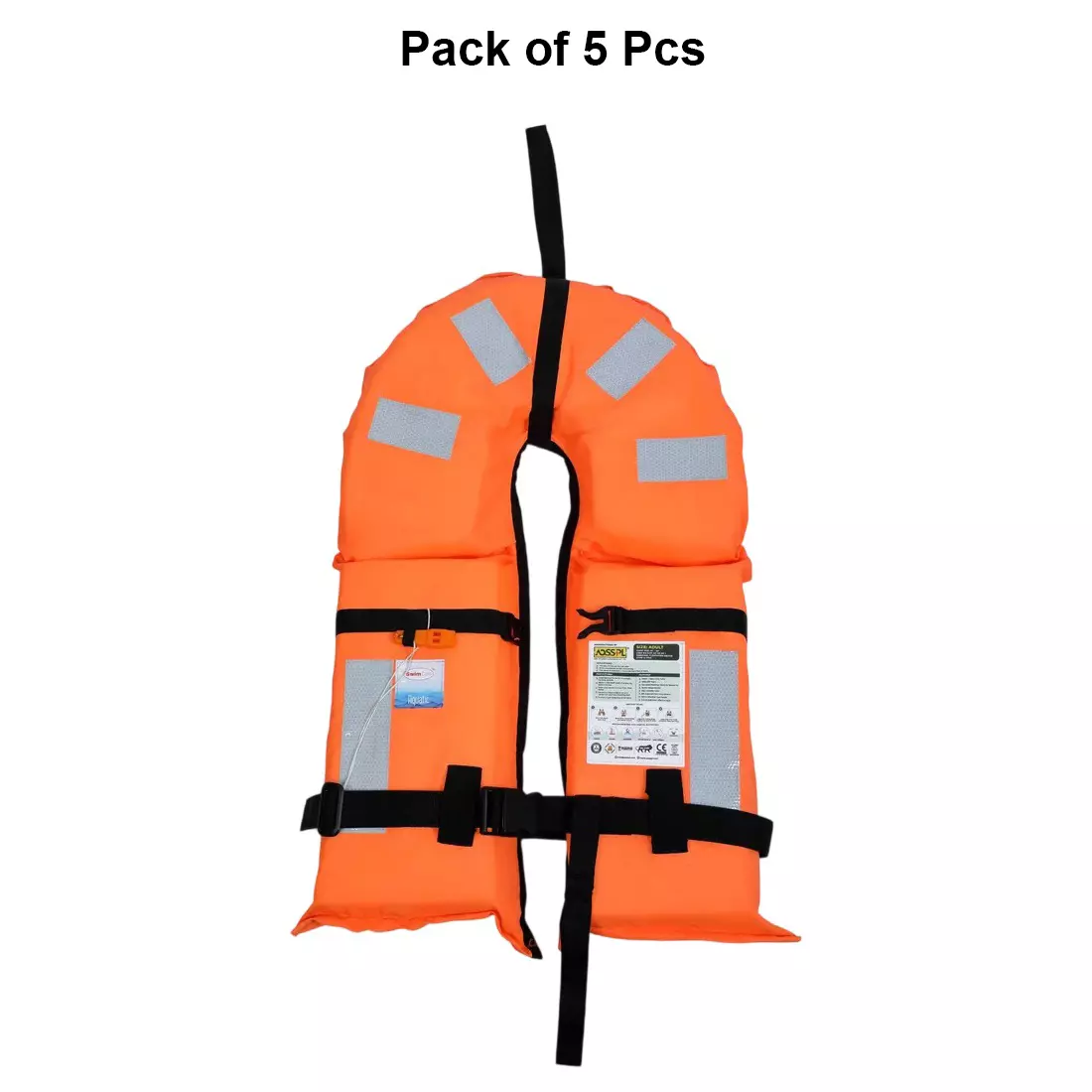 swimcare-safety-life-jacket-iii-pfd-free-size-orange-reflective-nylon-fabric-upto-140-kg-load-capacity-for-lakes-river-safety-aquatic-pack-of-5-pcs