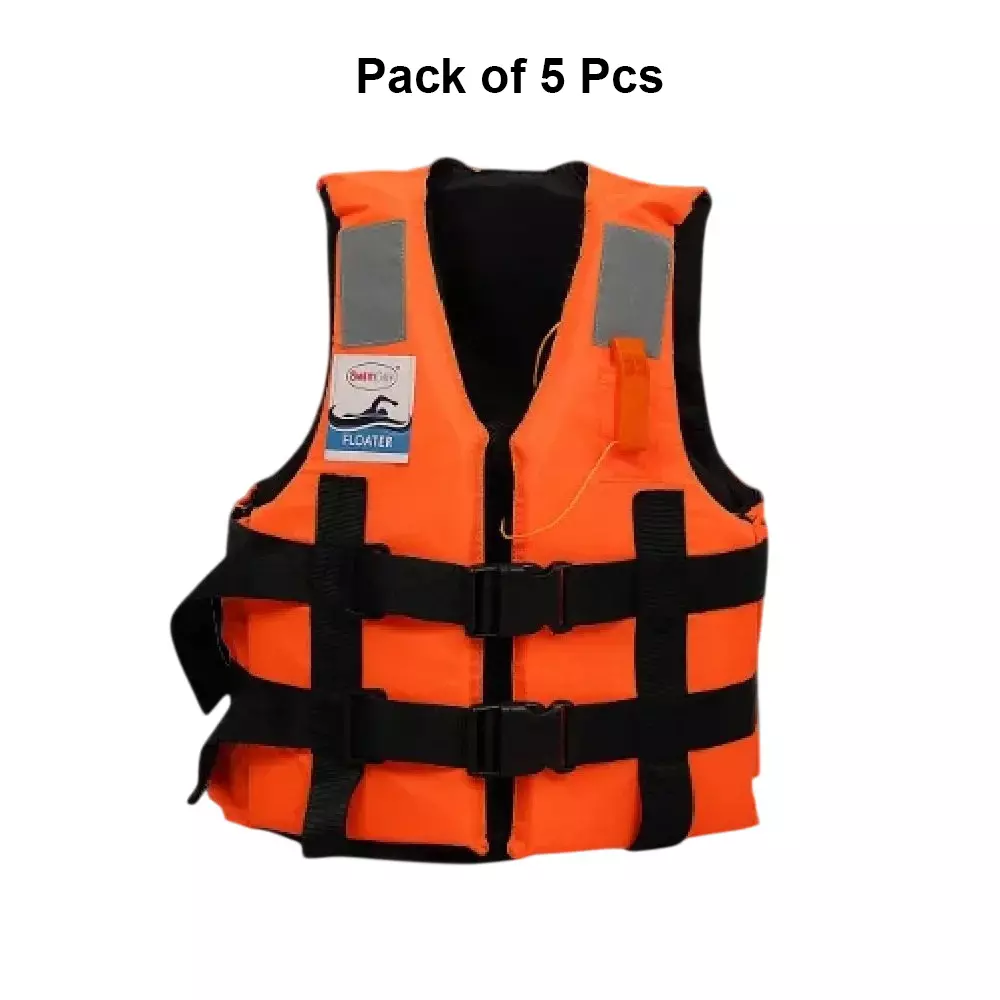 swimcare-safety-life-jacket-iii-pfd-free-size-orange-reflective-water-repellent-fabric-upto-50-kg-load-capacity-for-lakes-river-safety-floater-pack-of-5-pcs