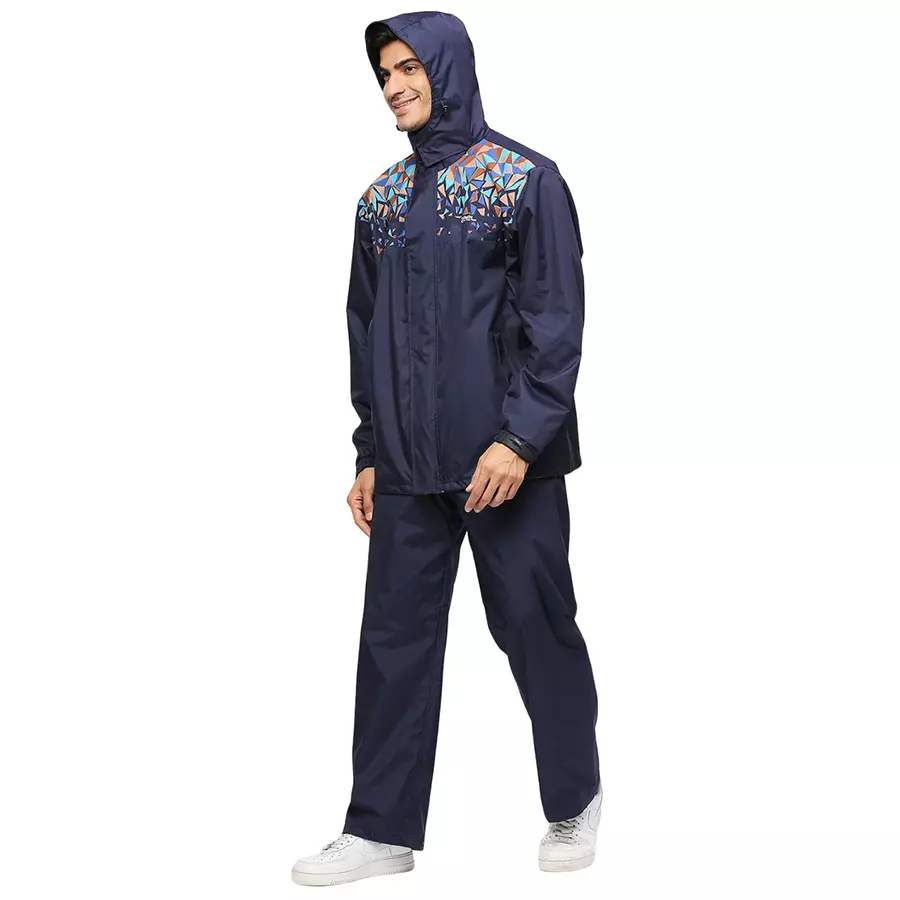 Zeel Navy Men's Seam Sealed Rain Coat Sky Blue Stripe Color & Size XXL, JS505 (Pack of 3)