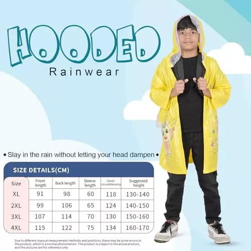 Allextreme Raincoat Yellow Color Unicorn Print Size XL with Hood, School Bag Cover and Carry Pouch for Kids (6-7 Years), HCR-00T