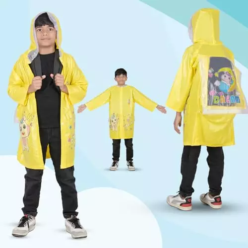 Allextreme Raincoat Yellow Color Unicorn Print Size XL with Hood, School Bag Cover and Carry Pouch for Kids (6-7 Years), HCR-00T