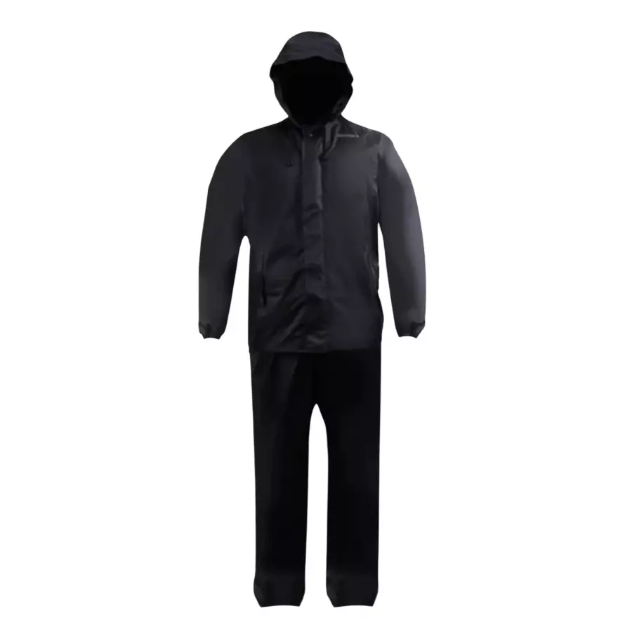 Mallcom NIMBUS Rainwear Suit Waterproof Black Seam Sealed PU Coated Polyester with Velcro Closure Detachable Hood, (Size: M - XL)