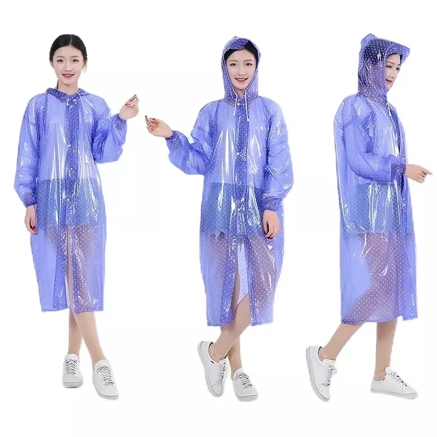 Allextreme Raincoat PVC Blue Color Transparent, Hooded with Sleeves for Women, Men, Camping, Rainy Season, Travel, ‎MK014-03