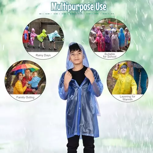 Allextreme Raincoat Blue Color Airplane Print Size 4XL with Hood, School Bag Cover and Carry Pouch for Kids (13-15 Years), HCR-00L