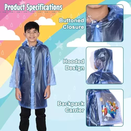 Allextreme Raincoat Blue Color Airplane Print Size 4XL with Hood, School Bag Cover and Carry Pouch for Kids (13-15 Years), HCR-00L
