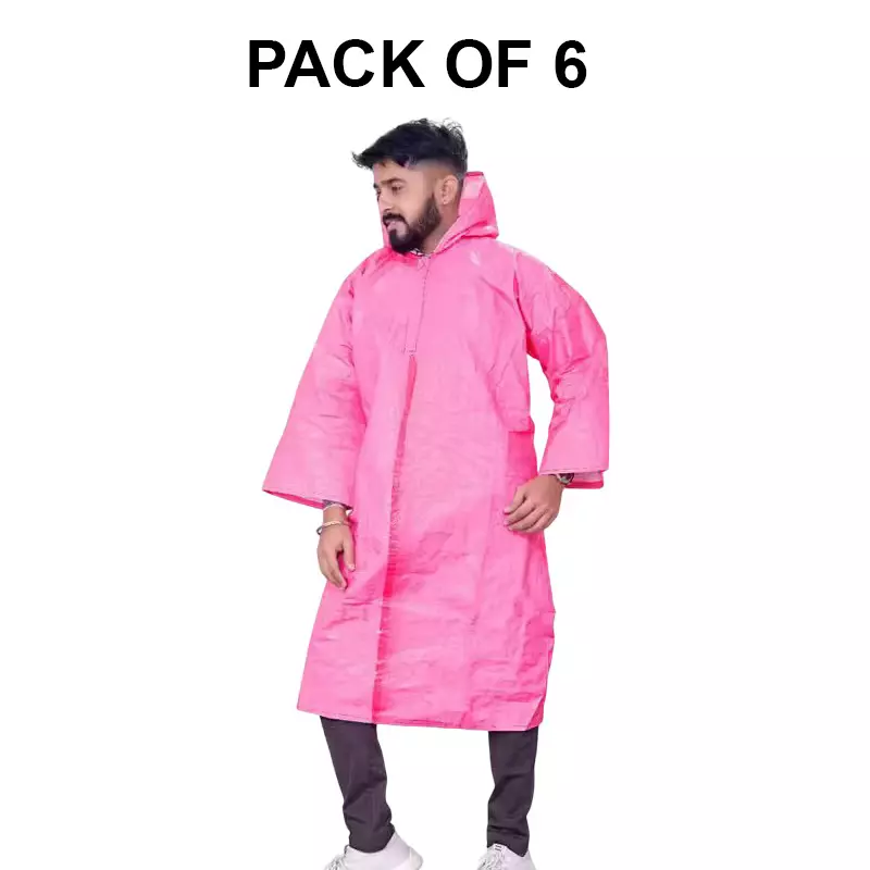 GENERIC PPE Raincoat Velcro Closure Type Pink Free Size (Pack of 6)