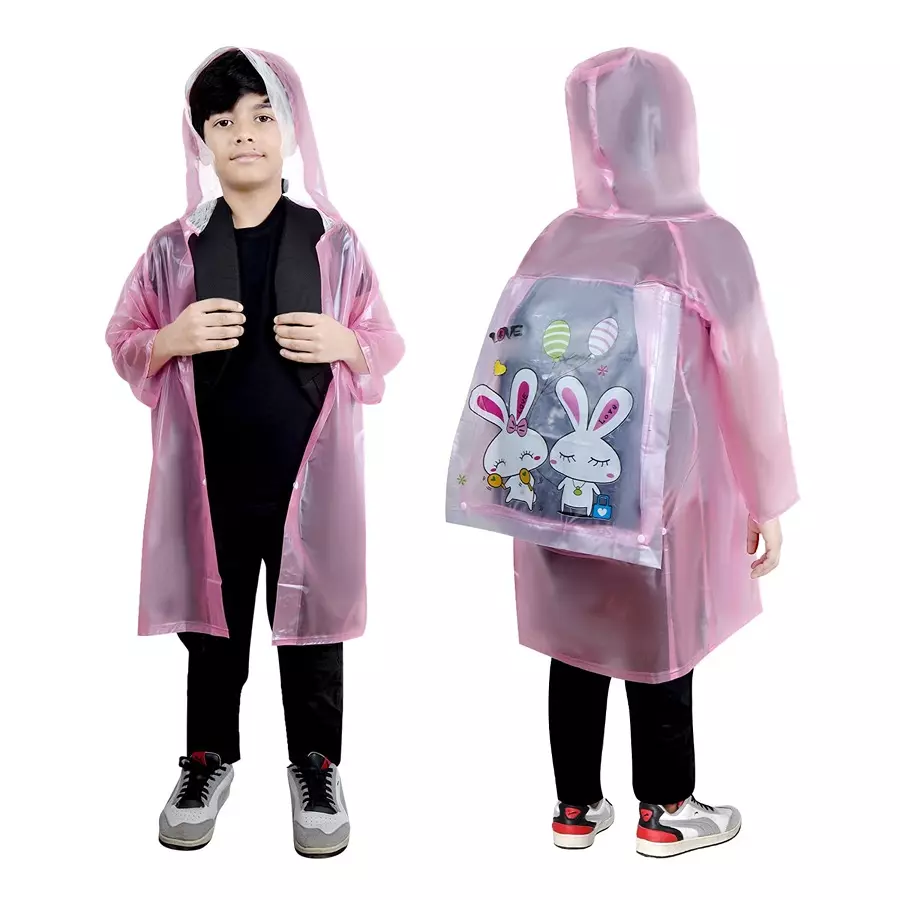 Allextreme Raincoat Pink Color Unicorn Print Size 3XL with Hood, School Bag Cover and Carry Pouch for Kids (11-12 Years), HCP-100S