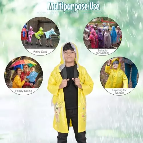 Allextreme Raincoat Yellow Color Unicorn Print Size 4XL with Hood, School Bag Cover and Carry Pouch for Kids (13-15 Years), HCR-00V