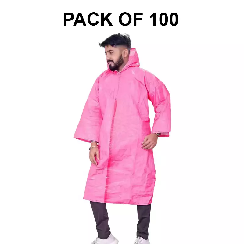 GENERIC PPE Raincoat Velcro Closure Type Pink Free Size (Pack of 100)
