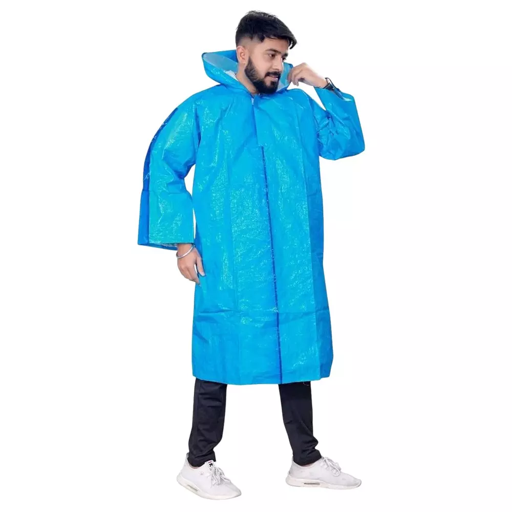 GENERIC PPE Raincoat Velcro Closure Type Blue Free Size (Pack of 10)