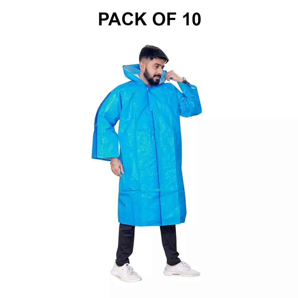 GENERIC PPE Raincoat Velcro Closure Type Blue Free Size (Pack of 10)