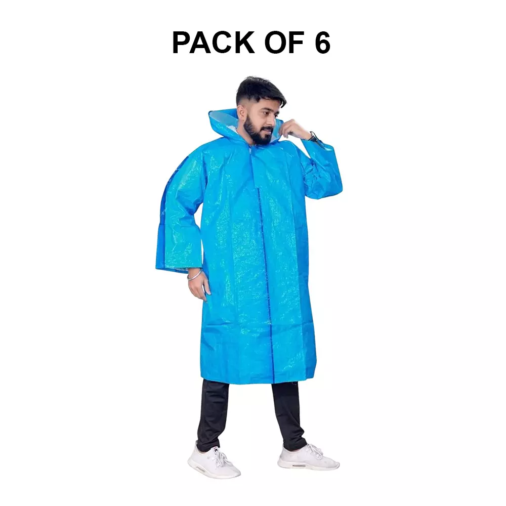 GENERIC PPE Raincoat Velcro Closure Type Blue Free Size (Pack of 6)