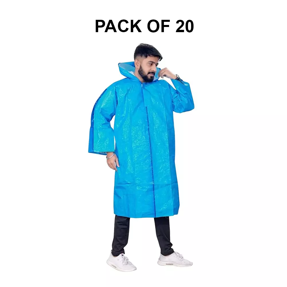 GENERIC PPE Raincoat Velcro Closure Type Blue Free Size (Pack of 20)