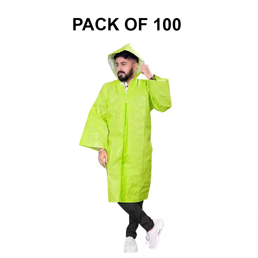 GENERIC PPE Raincoat Velcro Closure Type Green Free Size (Pack of 100)