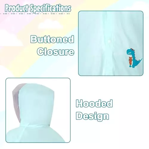 Allextreme Raincoat Aquamarine Color Dino Print Size 3XL with Hood, School Bag Cover and Carry Pouch for Kids (11-12 Years), ALE-00T