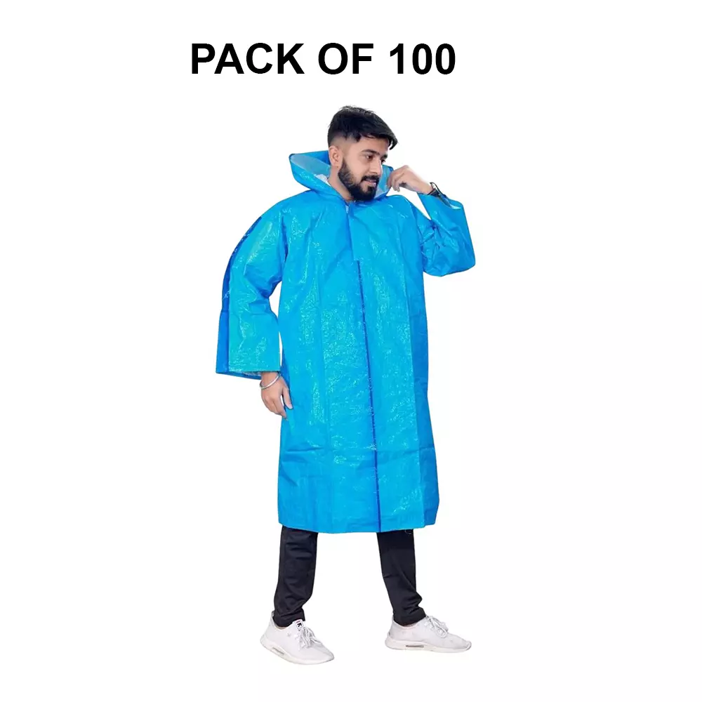 GENERIC PPE Raincoat Velcro Closure Type Blue Free Size (Pack of 100)