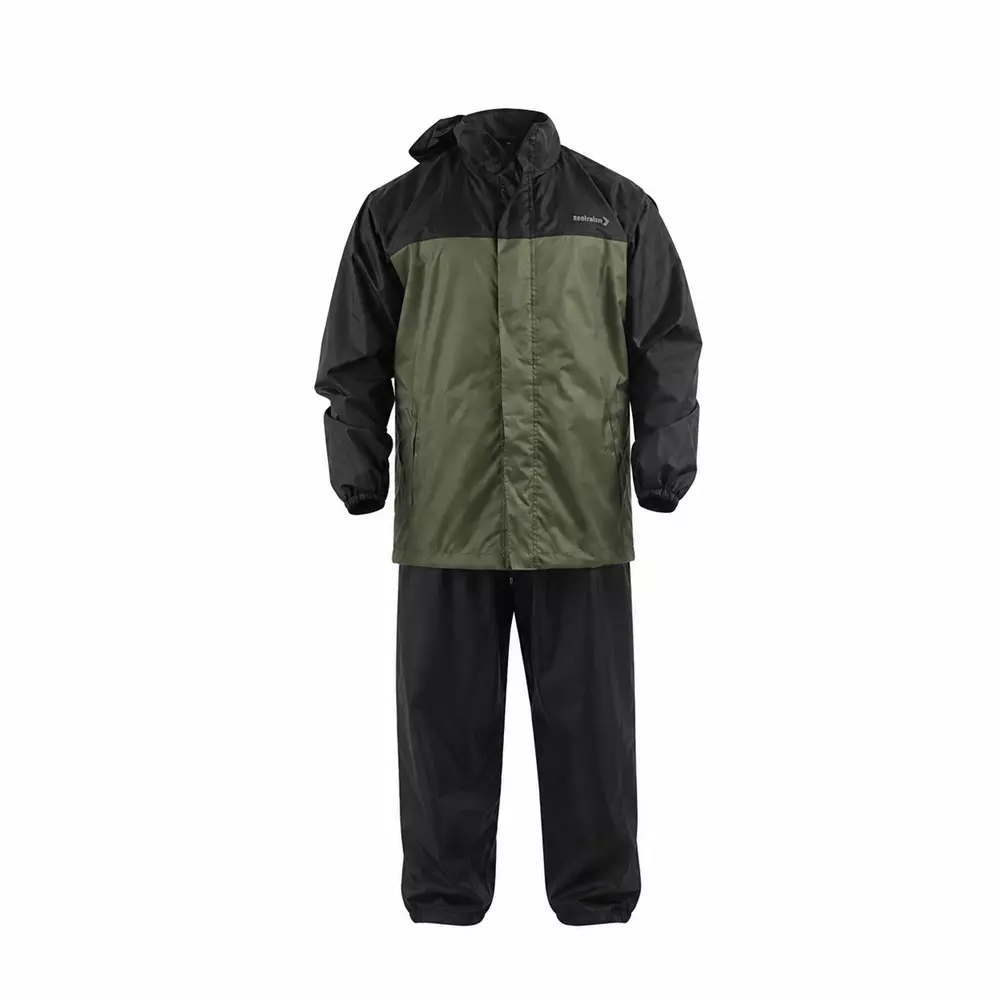 Mallcom ARCUS Rainwear Suit Waterproof Seam Sealed PU Coated Polyester with Detachable Hood Olive & Black, Size: L