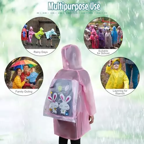Allextreme Raincoat Pink Color Dino Print Size XL with Hood, School Bag Cover and Carry Pouch for Kids (6-7 Years), HCP-1002