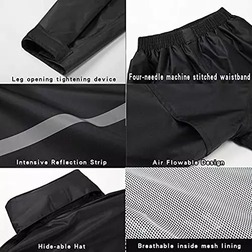 Allextreme Two-Piece Raincoat Black Color Size XXL With Transparent Face Shield, Detachable Hood for Adult Men, EXMK002-03XXL