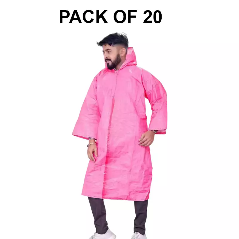 GENERIC PPE Raincoat Velcro Closure Type Pink Free Size (Pack of 20)
